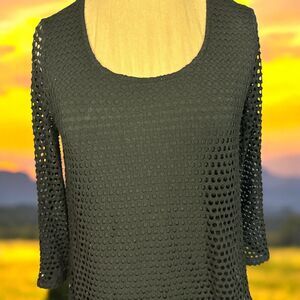 DB Sport Black Top Gunge Goth Open Knit over Black Tee Split Back Petite Size S